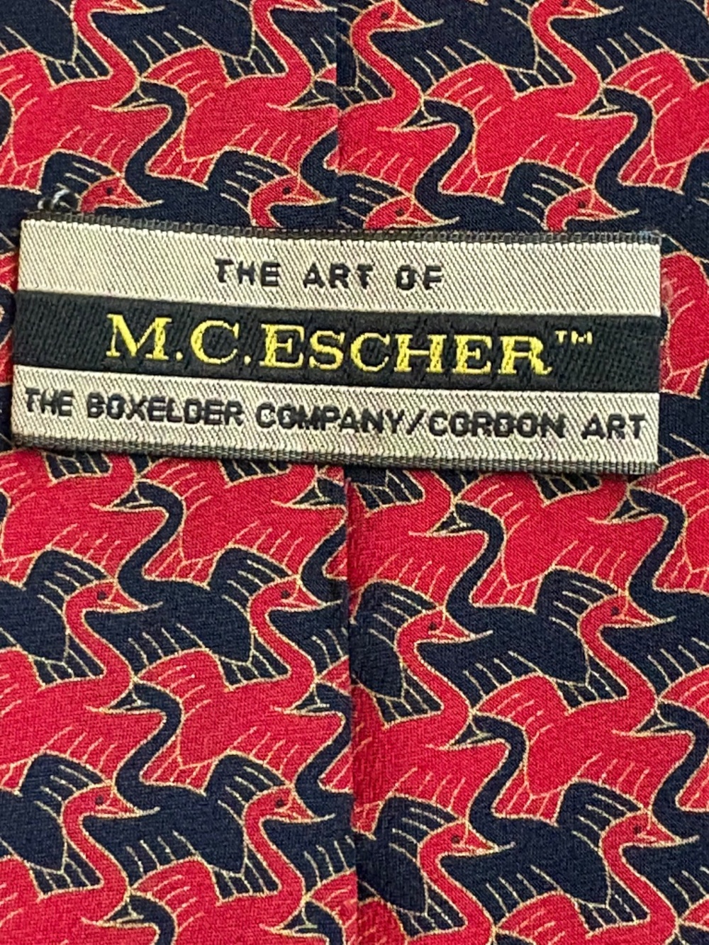 Vintage MC Escher Silk Tie Red Blue Bird Tessellation Boxelder Made in Italy